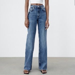 Zara wide leg high rise frayed hem jeans